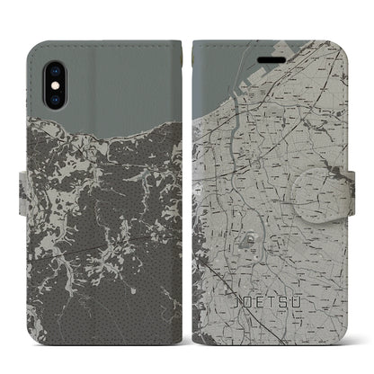 【上越（新潟県）】地図柄iPhoneケース（手帳タイプ）モノトーン・iPhone XS / X 用