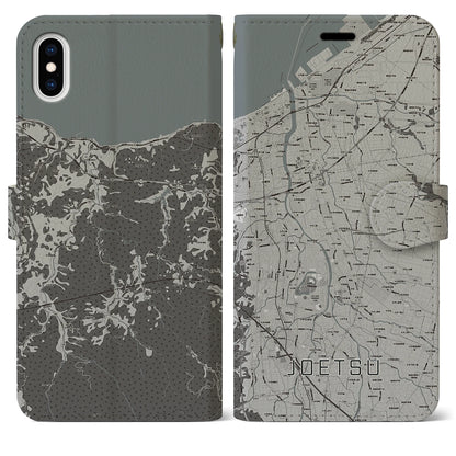 【上越（新潟県）】地図柄iPhoneケース（手帳タイプ）モノトーン・iPhone XS Max 用