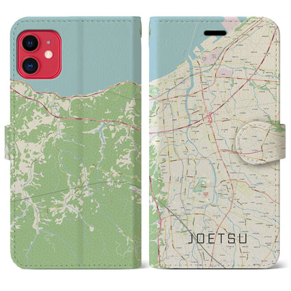 【上越（新潟県）】地図柄iPhoneケース（手帳タイプ）ナチュラル・iPhone 11 用