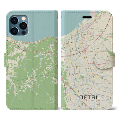 【上越（新潟県）】地図柄iPhoneケース（手帳タイプ）ナチュラル・iPhone 12 / 12 Pro 用