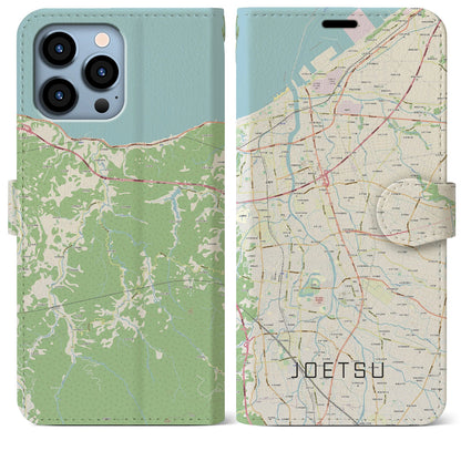 【上越（新潟県）】地図柄iPhoneケース（手帳タイプ）ナチュラル・iPhone 13 Pro Max 用