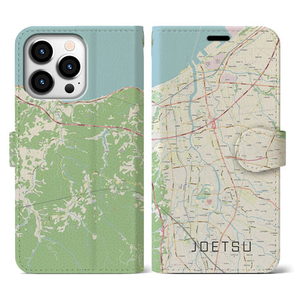 【上越（新潟県）】地図柄iPhoneケース（手帳タイプ）ナチュラル・iPhone 13 Pro 用