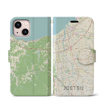 【上越（新潟県）】地図柄iPhoneケース（手帳タイプ）ナチュラル・iPhone 13 mini 用
