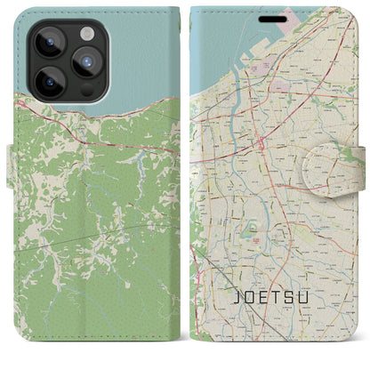 【上越（新潟県）】地図柄iPhoneケース（手帳タイプ）ナチュラル・iPhone 15 Pro Max 用