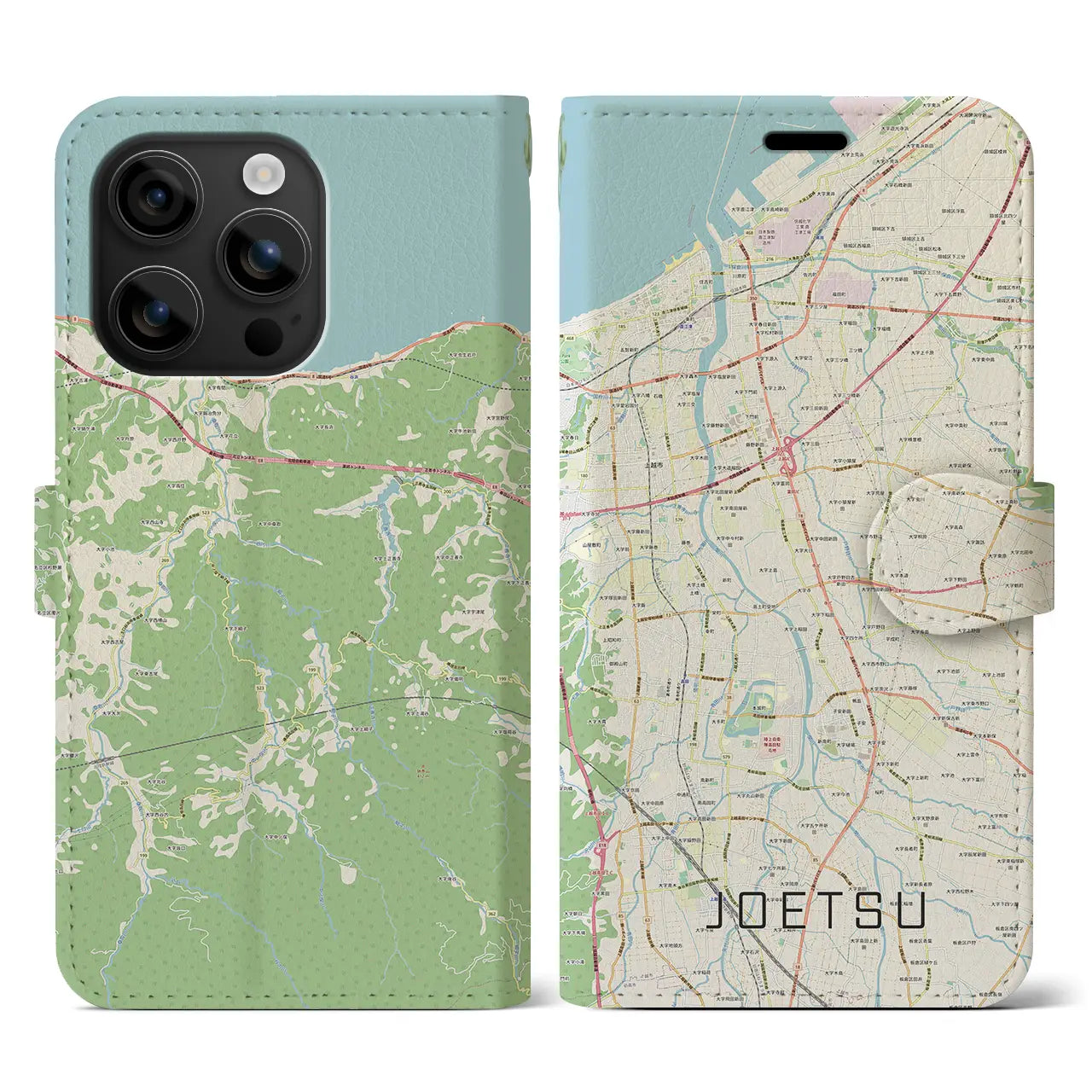 【上越（新潟県）】地図柄iPhoneケース（手帳タイプ）ナチュラル・iPhone 16 用