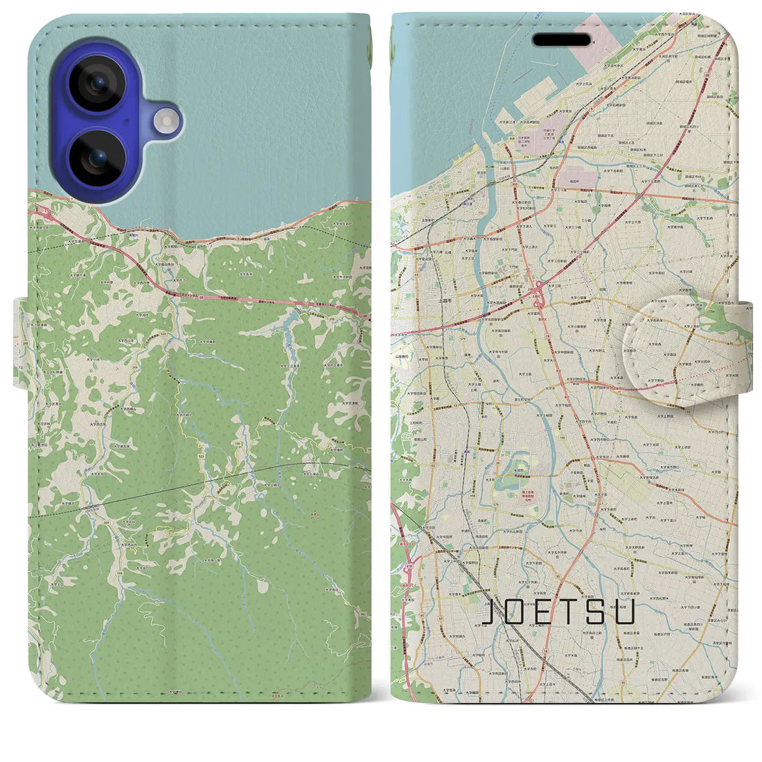 【上越（新潟県）】地図柄iPhoneケース（手帳タイプ）ナチュラル・iPhone 16 Pro Max 用