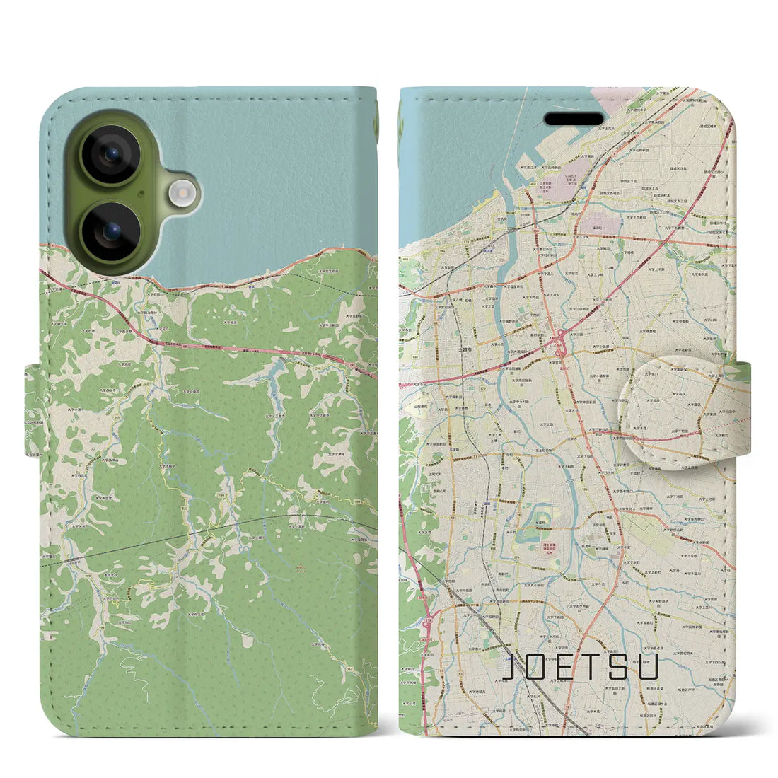 【上越（新潟県）】地図柄iPhoneケース（手帳タイプ）ナチュラル・iPhone 17 Pro Max 用