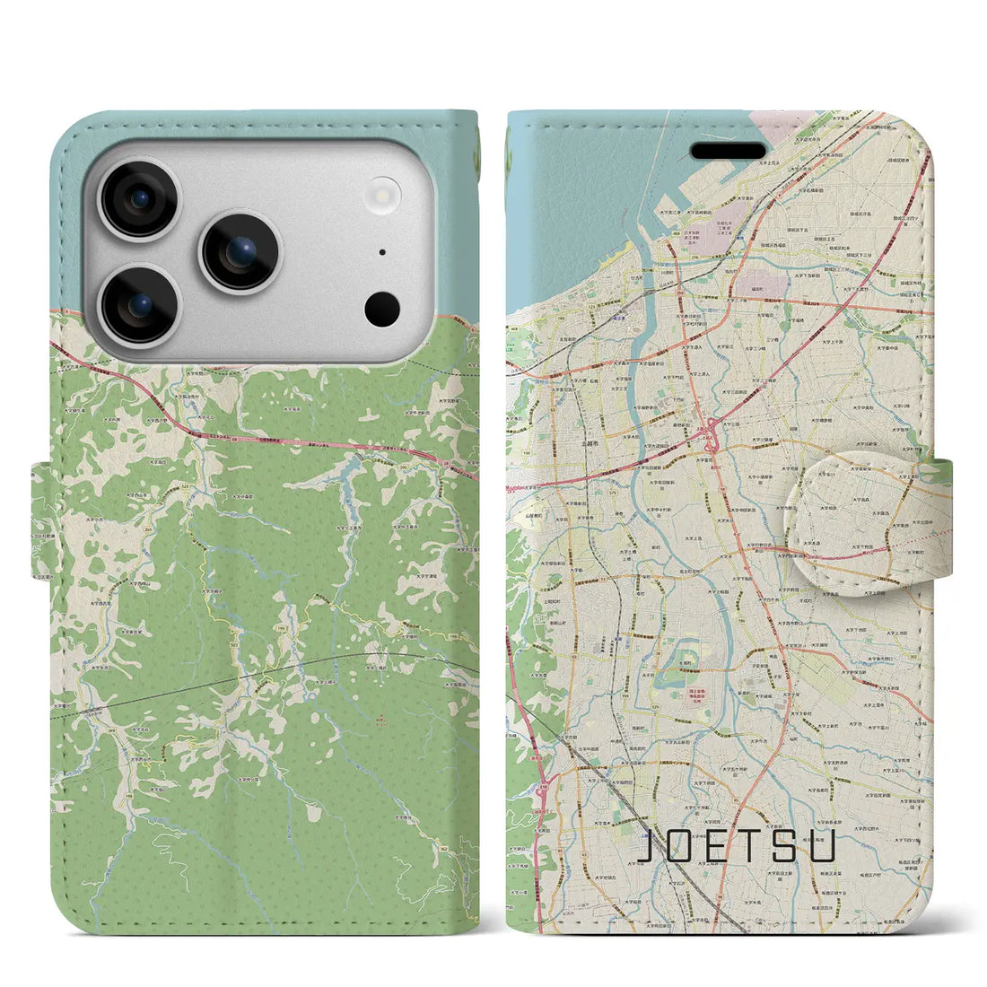 【上越(新潟県)】地図柄iPhoneケース(手帳タイプ)モノトーン・iPhone 17 Pro Max 用