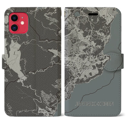 【城ヶ崎海岸（静岡県）】地図柄iPhoneケース（手帳タイプ）モノトーン・iPhone 11 用