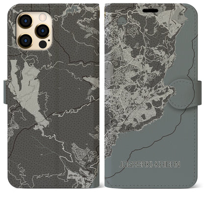 【城ヶ崎海岸（静岡県）】地図柄iPhoneケース（手帳タイプ）モノトーン・iPhone 12 Pro Max 用