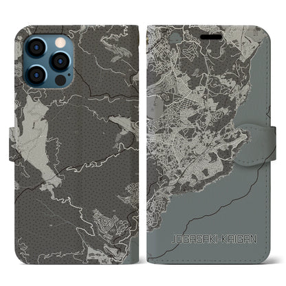 【城ヶ崎海岸（静岡県）】地図柄iPhoneケース（手帳タイプ）モノトーン・iPhone 12 / 12 Pro 用