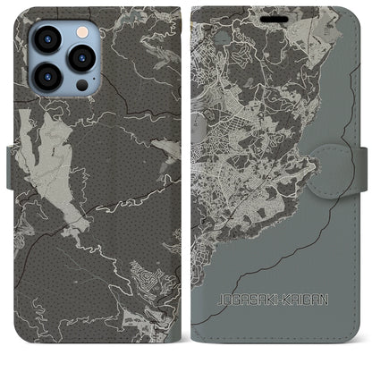 【城ヶ崎海岸（静岡県）】地図柄iPhoneケース（手帳タイプ）モノトーン・iPhone 13 Pro Max 用