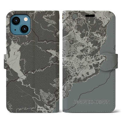 【城ヶ崎海岸（静岡県）】地図柄iPhoneケース（手帳タイプ）モノトーン・iPhone 13 用