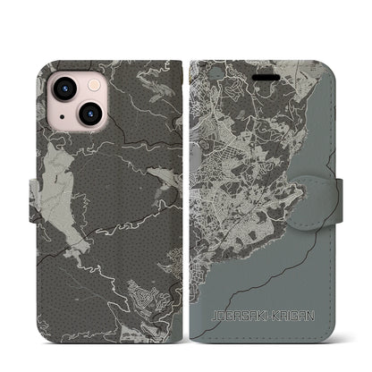 【城ヶ崎海岸（静岡県）】地図柄iPhoneケース（手帳タイプ）モノトーン・iPhone 13 mini 用