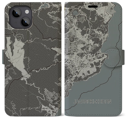 【城ヶ崎海岸（静岡県）】地図柄iPhoneケース（手帳タイプ）モノトーン・iPhone 14 Plus 用