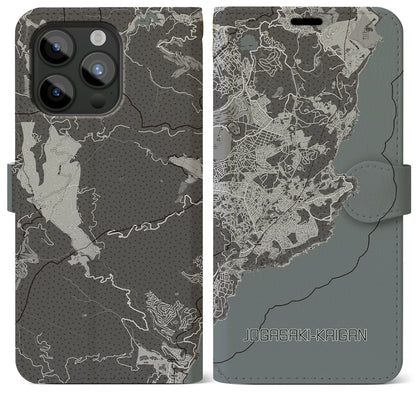 【城ヶ崎海岸（静岡県）】地図柄iPhoneケース（手帳タイプ）モノトーン・iPhone 15 Pro Max 用