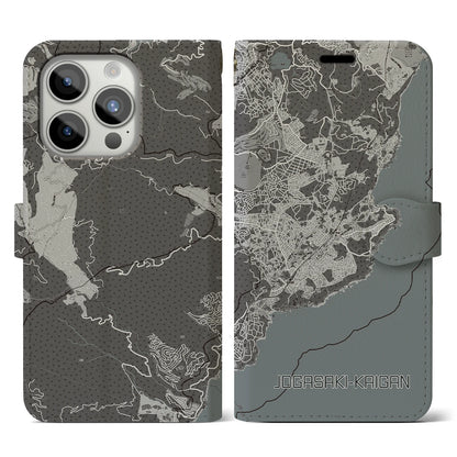 【城ヶ崎海岸】地図柄iPhoneケース（手帳両面タイプ・モノトーン）iPhone 15 Pro 用