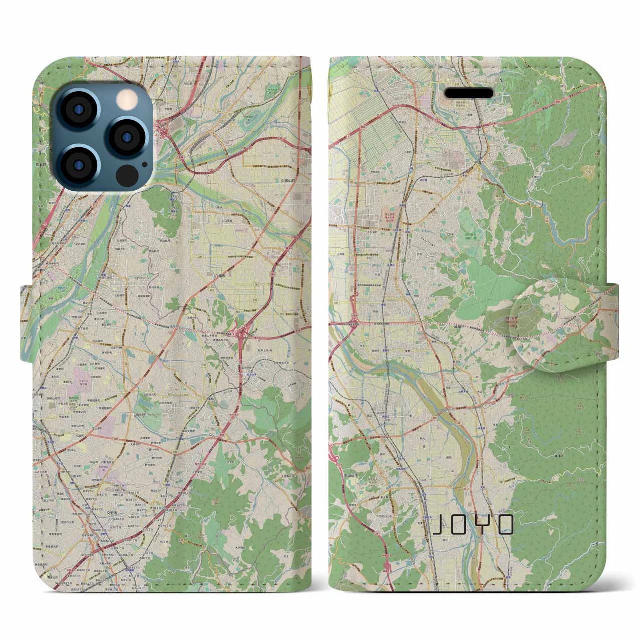 【城陽（京都府）】地図柄iPhoneケース（手帳タイプ）ナチュラル・iPhone 12 / 12 Pro 用