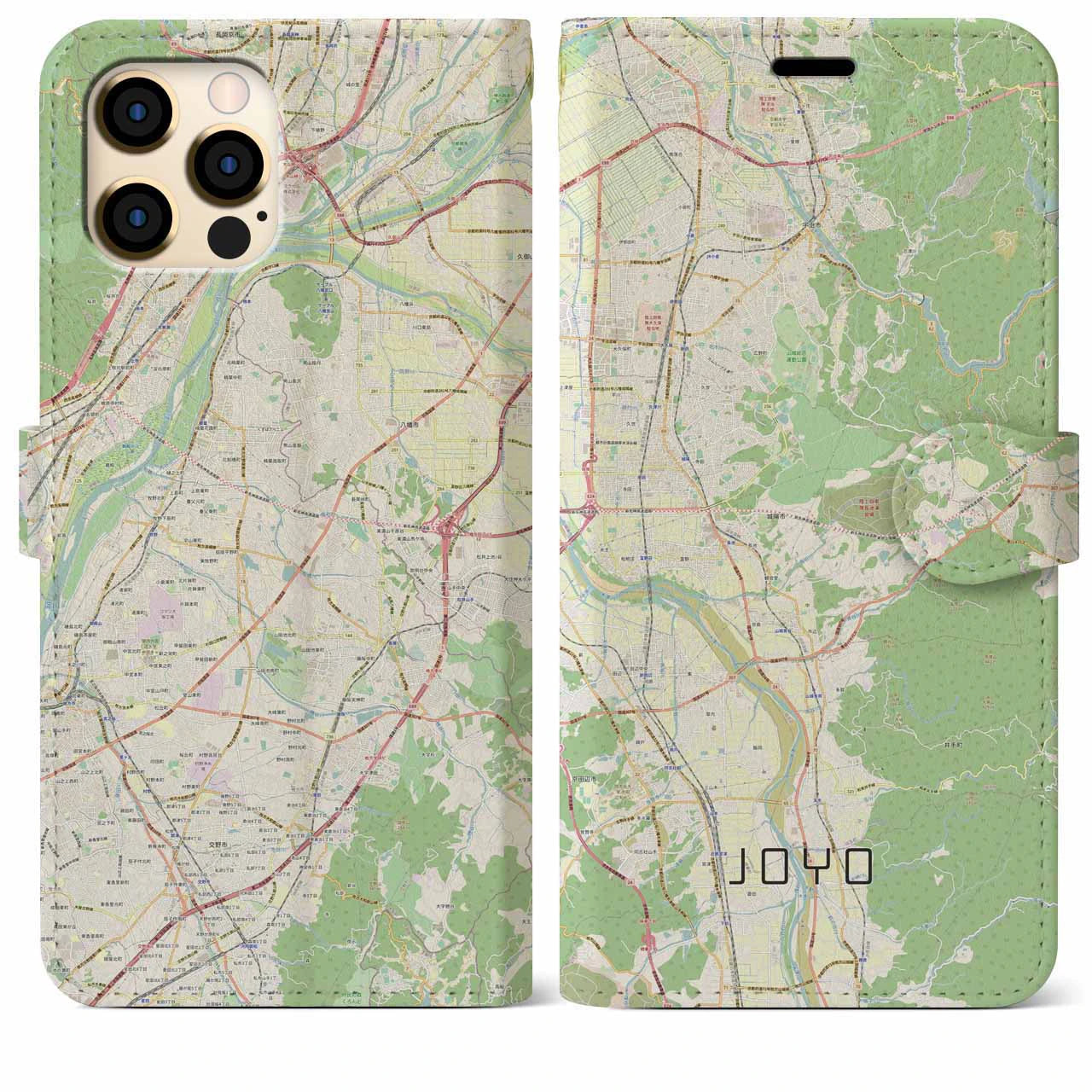 【城陽（京都府）】地図柄iPhoneケース（手帳タイプ）ナチュラル・iPhone 12 Pro Max 用