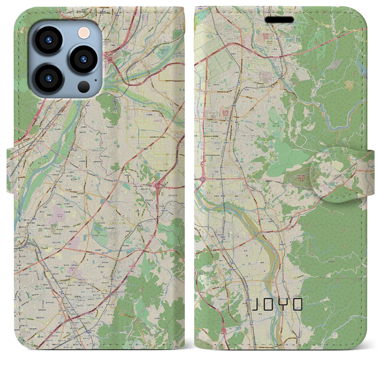 【城陽（京都府）】地図柄iPhoneケース（手帳タイプ）ナチュラル・iPhone 13 Pro Max 用