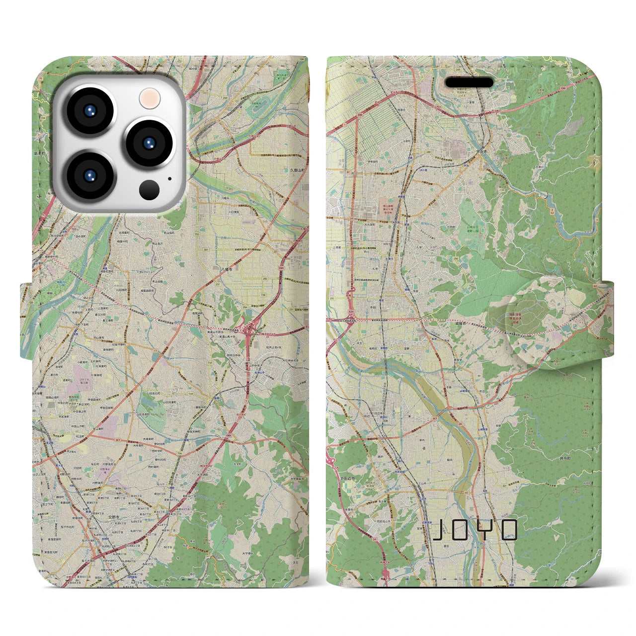 【城陽（京都府）】地図柄iPhoneケース（手帳タイプ）ナチュラル・iPhone 13 Pro 用