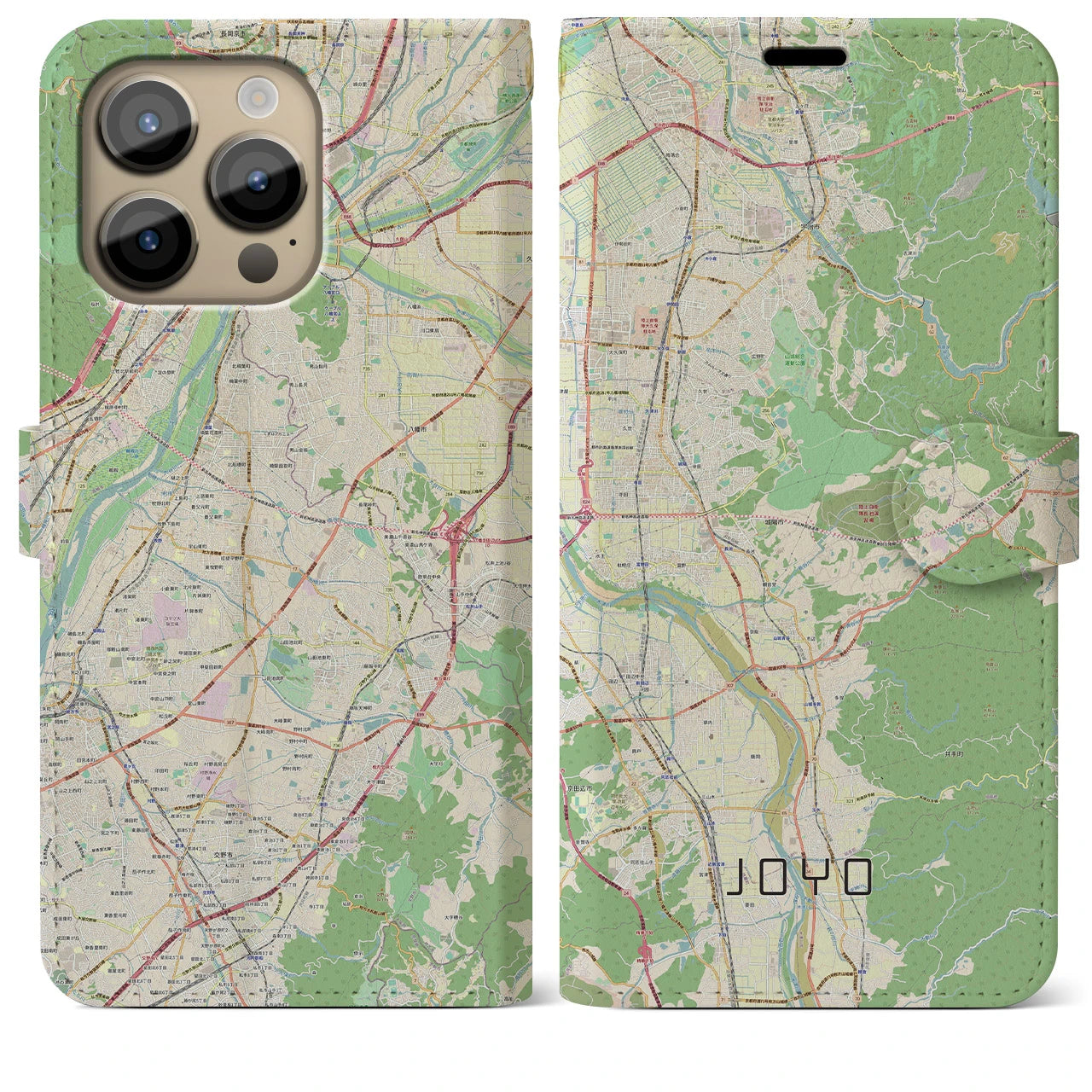 【城陽（京都府）】地図柄iPhoneケース（手帳タイプ）ナチュラル・iPhone 14 Pro Max 用