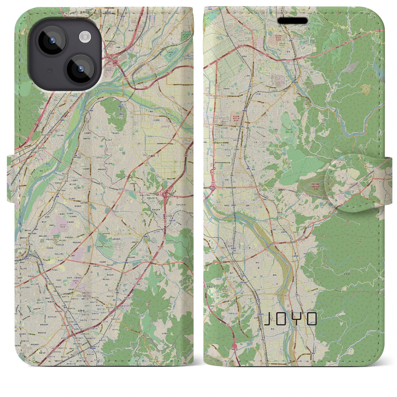 【城陽（京都府）】地図柄iPhoneケース（手帳タイプ）ナチュラル・iPhone 14 Plus 用