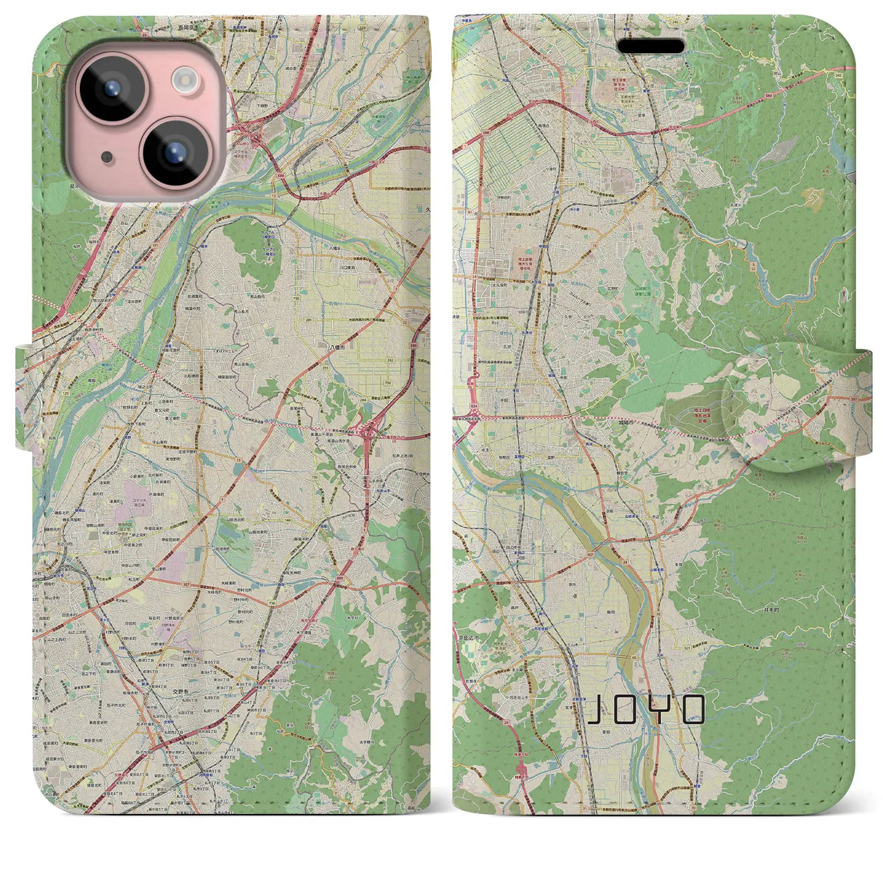 【城陽（京都府）】地図柄iPhoneケース（手帳タイプ）ナチュラル・iPhone 15 Plus 用