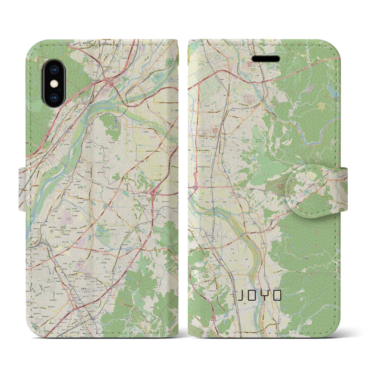 【城陽（京都府）】地図柄iPhoneケース（手帳タイプ）ナチュラル・iPhone XS / X 用