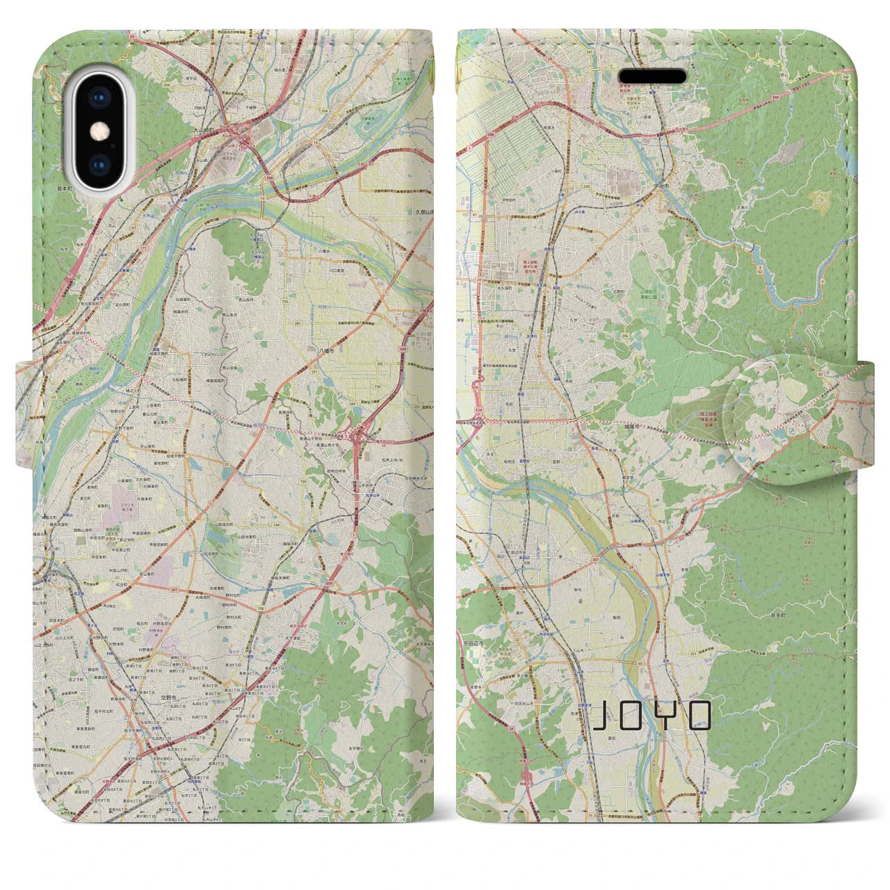 【城陽（京都府）】地図柄iPhoneケース（手帳タイプ）ナチュラル・iPhone XS Max 用