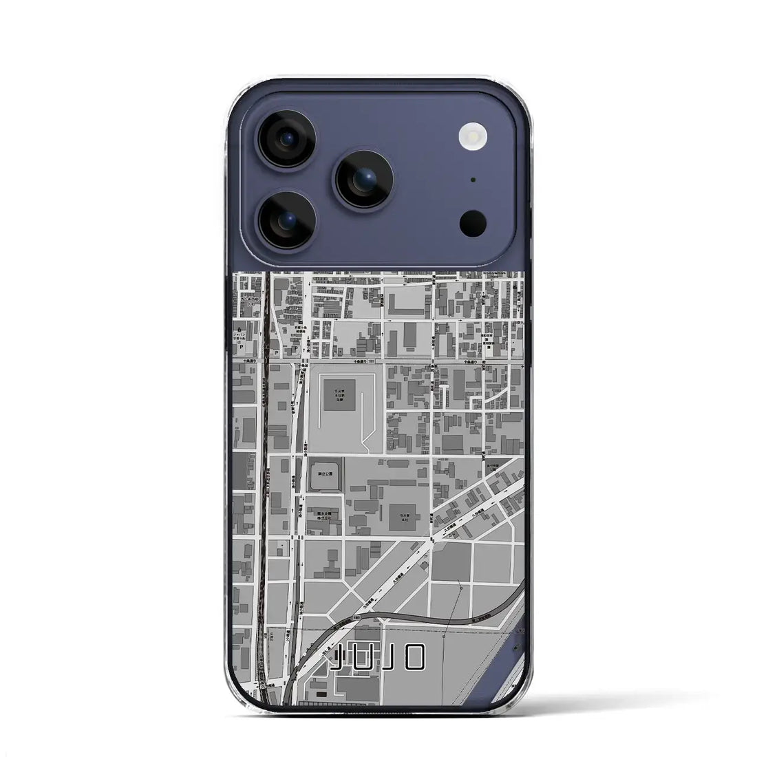 【十条（京都府）】地図柄iPhoneケース（クリアタイプ）モノトーン・iPhone 17 Pro Max 用