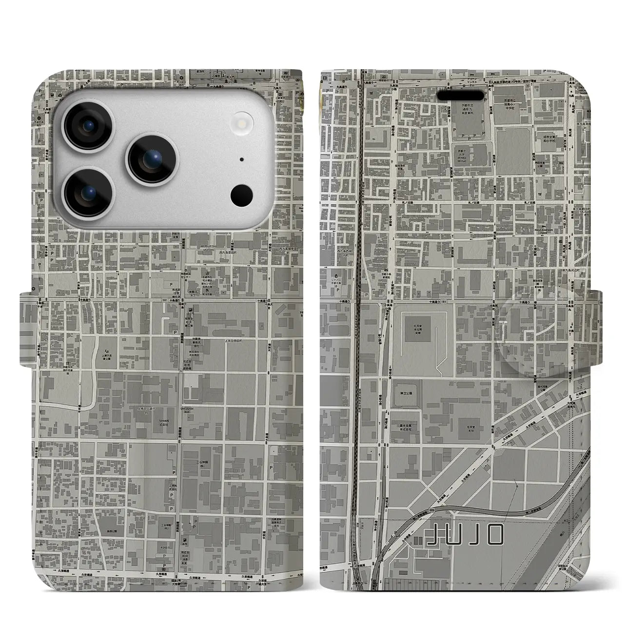 【十条（京都府）】地図柄iPhoneケース（手帳タイプ）