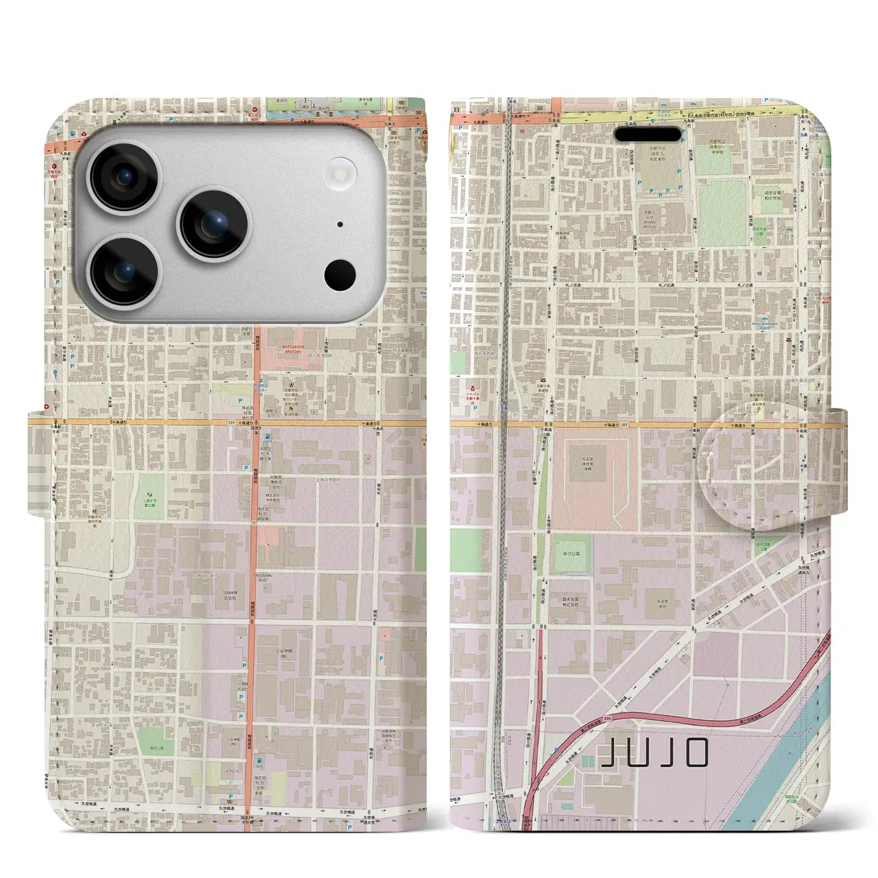 【十条（京都府）】地図柄iPhoneケース（手帳タイプ）