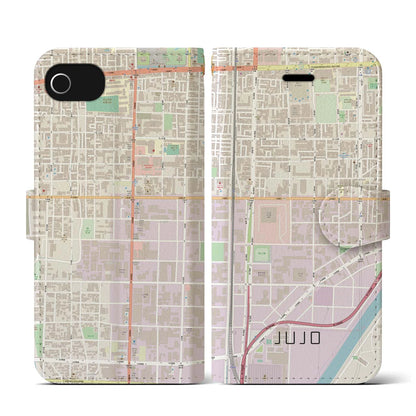 【十条（京都府）】地図柄iPhoneケース（手帳タイプ）ナチュラル・iPhone SE（第3 / 第2世代） / 8 / 7 / 6s / 6 用