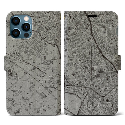 【十条（東京都）】地図柄iPhoneケース（手帳タイプ）モノトーン・iPhone 12 / 12 Pro 用