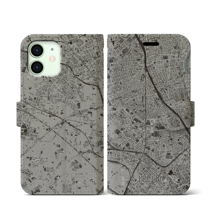 【十条（東京都）】地図柄iPhoneケース（手帳タイプ）モノトーン・iPhone 12 mini 用