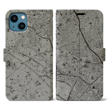 【十条（東京都）】地図柄iPhoneケース（手帳タイプ）モノトーン・iPhone 13 用