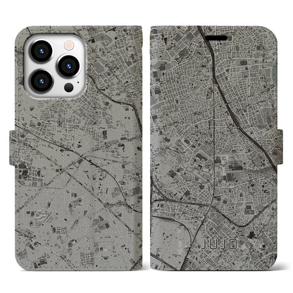 【十条（東京都）】地図柄iPhoneケース（手帳タイプ）モノトーン・iPhone 13 Pro 用