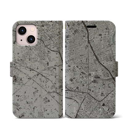 【十条（東京都）】地図柄iPhoneケース（手帳タイプ）モノトーン・iPhone 13 mini 用