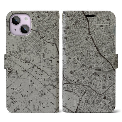 【十条（東京都）】地図柄iPhoneケース（手帳タイプ）モノトーン・iPhone 14 用