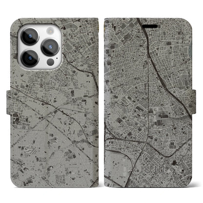 【十条（東京都）】地図柄iPhoneケース（手帳タイプ）モノトーン・iPhone 14 Pro 用