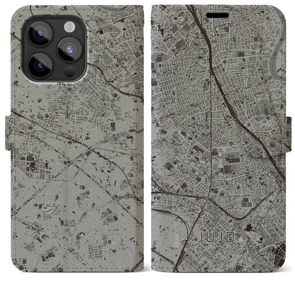 【十条（東京都）】地図柄iPhoneケース（手帳タイプ）モノトーン・iPhone 15 Pro Max 用