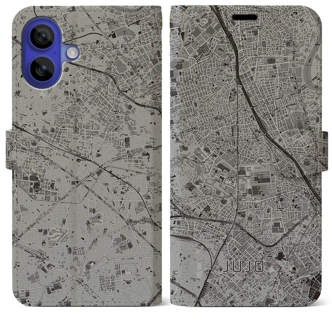 【十条(東京都)】地図柄iPhoneケース(手帳タイプ)モノトーン・iPhone 16 Pro Max 用