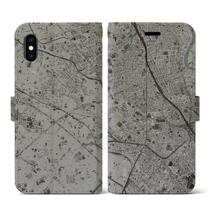 【十条（東京都）】地図柄iPhoneケース（手帳タイプ）モノトーン・iPhone XS / X 用