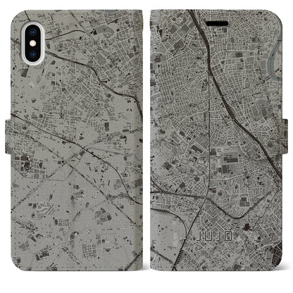 【十条（東京都）】地図柄iPhoneケース（手帳タイプ）モノトーン・iPhone XS Max 用