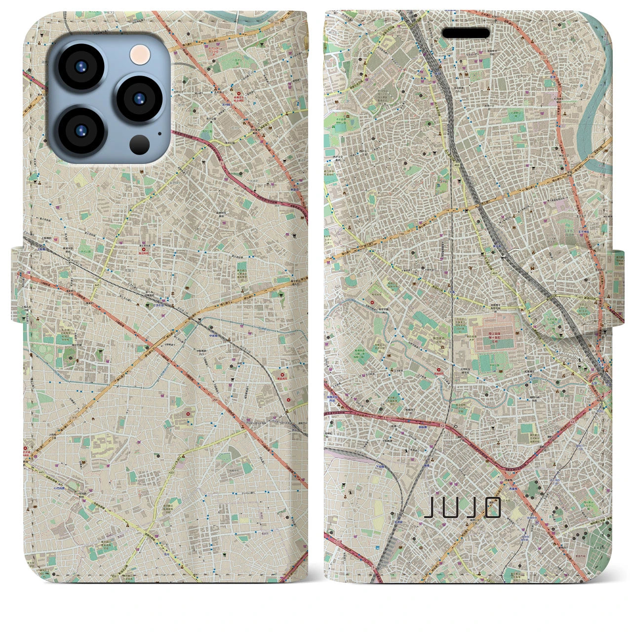 【十条（東京都）】地図柄iPhoneケース（手帳タイプ）ナチュラル・iPhone 13 Pro Max 用