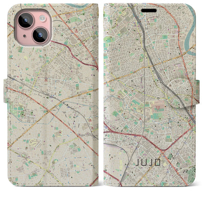 【十条（東京都）】地図柄iPhoneケース（手帳タイプ）ナチュラル・iPhone 15 Plus 用