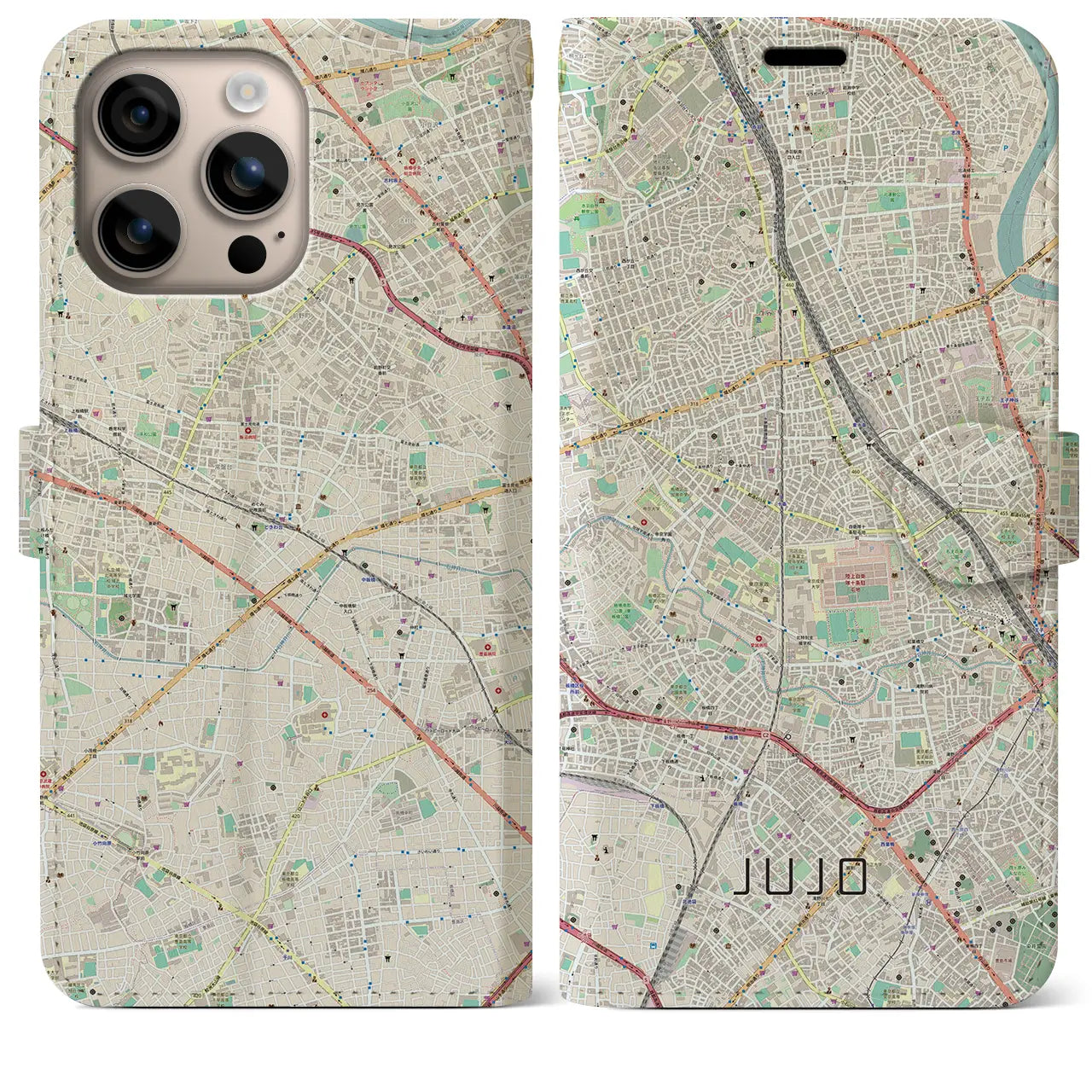 【十条（東京都）】地図柄iPhoneケース（手帳タイプ）ナチュラル・iPhone 16 Plus 用