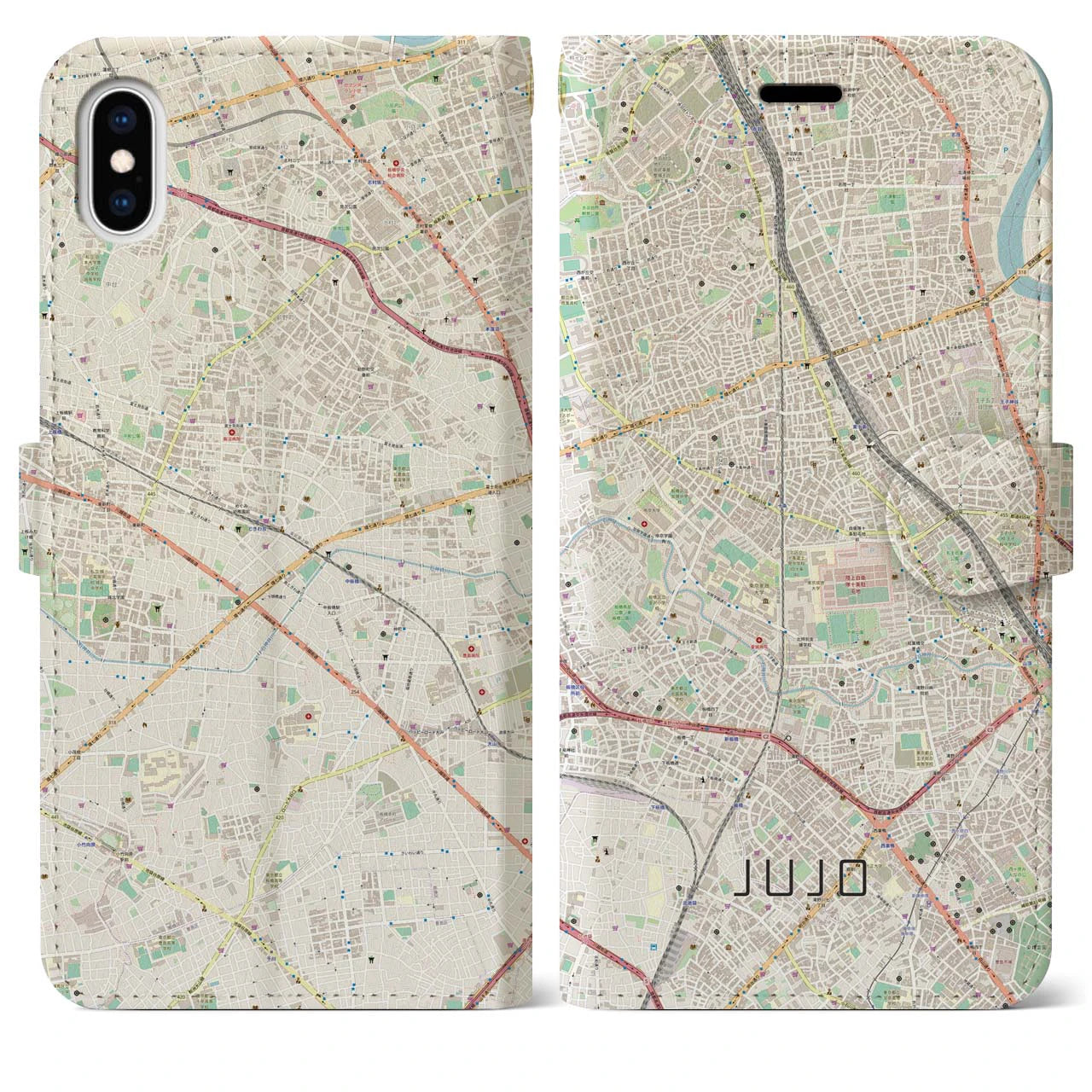 【十条（東京都）】地図柄iPhoneケース（手帳タイプ）ナチュラル・iPhone XS Max 用