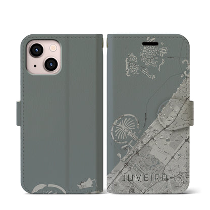 【ジュメイラ（アラブ首長国連邦）】地図柄iPhoneケース（手帳タイプ）モノトーン・iPhone 13 mini 用